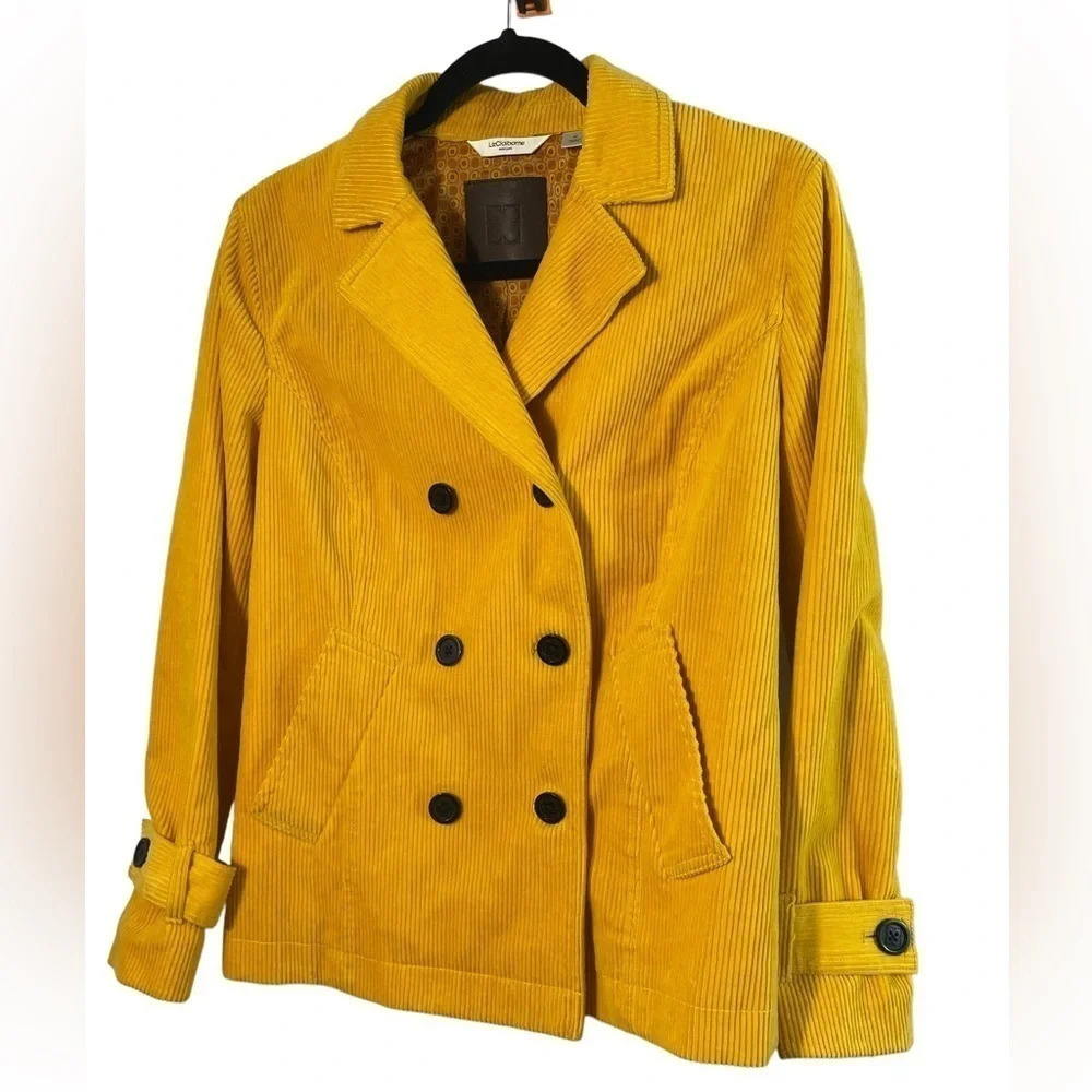 Liz Claiborne Yellow Corduroy Double Breasted Jacket Size Small